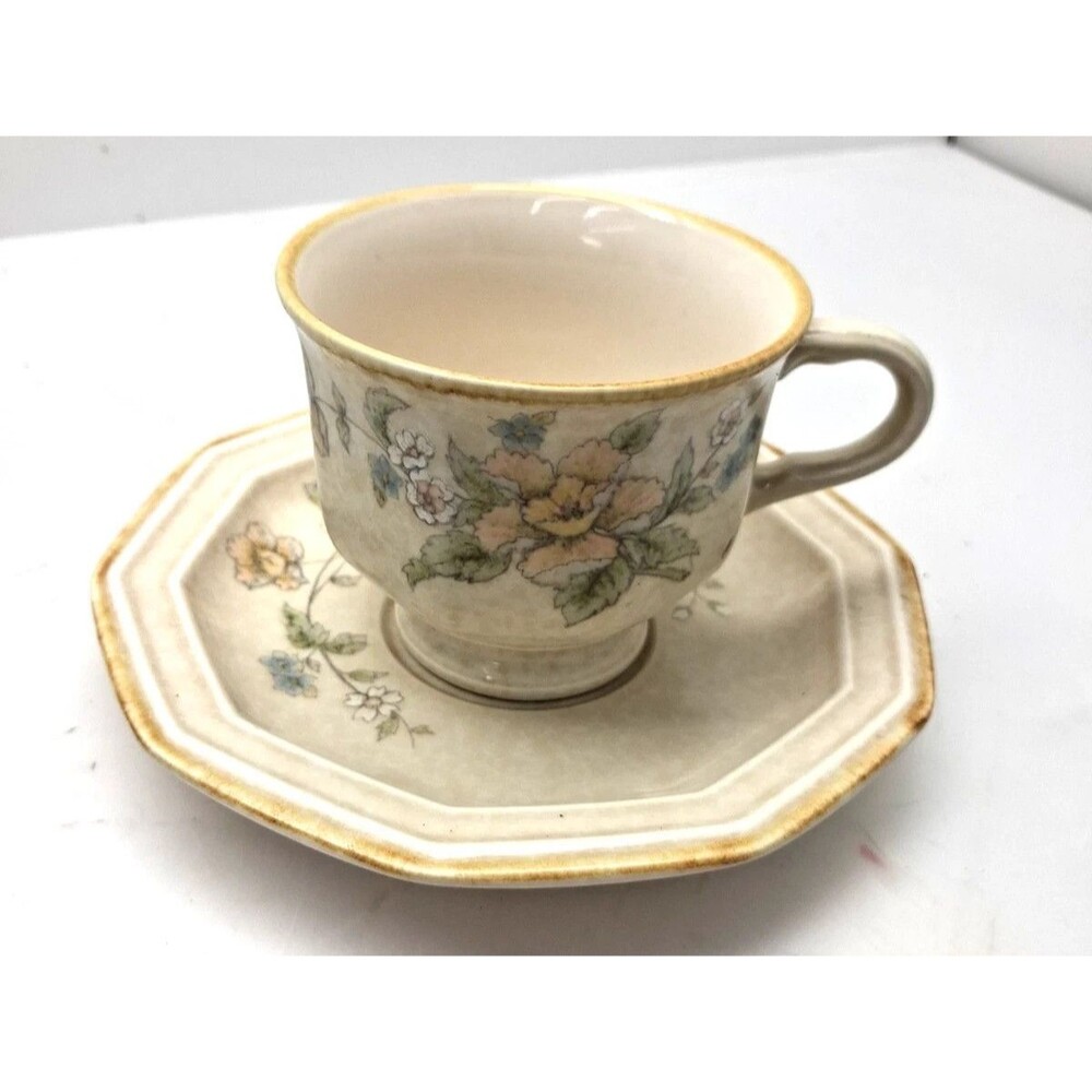 Vintage Mikasa Avante Napoli FE903 Cup & Saucer Set Floral Decagon Japan